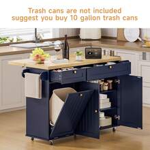ONBRILL Blue 60" Kitchen Island With Drop Leaf, Rolling Kitchen On Wheels With Trash Storage Cabinet, Home Bar Islands Table With Spice Rack, Expandable Kitchen Island Cart With Towel Rack,  Mobile Island Table For Kitchen - Xanh đậm - Xem 4