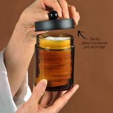 Soporte Qtip de vidrio ámbar tarro de boticario dispensador Qtip con tapa de metal y pegatinas paquete de 3 recipientes organizador de recipiente de cambiador juego de accesorios de baño para - mbar negro - Ver 3