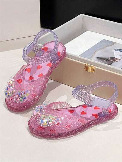 Dép xăng đan thời trang cho trẻ em, dép xăng đan nhựa rỗng thoáng khí kiểu dáng thường ngày cho bé gái, giày công chúa nhựa đính pha lê lấp lánh cho mùa hè.