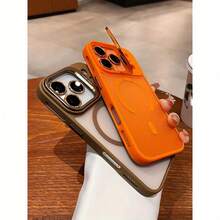 Étui de téléphone de luxe B65, équipé d'un support d'objectif en acier inoxydable et d'une protection de caméra, spécialement conçu pour le 17 Pro, parfaitement compatible avec les modèles 16 Pro Max, 15 Pro, 14 et 13. Design de protection intégrale. - Orange - Voir 12