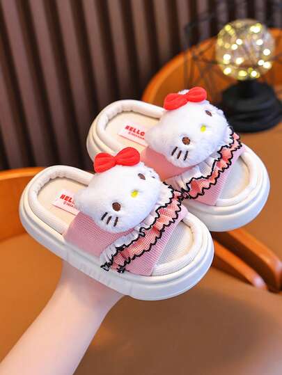 SANRIO 1 Pair Kuromi Children's Linen Slippers, Breathable Linen Indoor Slippers For Boys And Girls, Suitable For Spring And Autumn