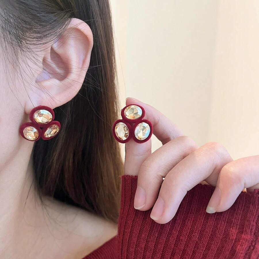 一对椭圆形复古时尚百搭几何耳环，甜美清新，适合日常佩戴和通勤。 - 彩色 - 查看 1