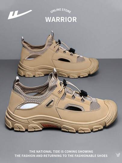 WARRIOR 1 Pair Men's Front Lace-Up Sports Sandals, Summer New Mesh Breathable Lightweight Quick-Drying Outdoor Low-Top Casual Travel Hiking Shoes