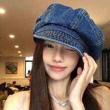 Women Beret Hat, Elegant Vintage Solid Soft Painters Cap Denim Artist Hat For Casual Daily - 藍色 - 查看 7