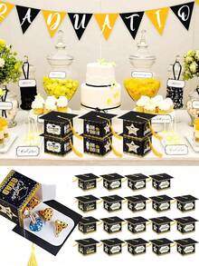 10/20/30pcs Gold Glitter Graduation Cap Candy Boxes, 2026 Graduation Decor, Graduation Party Favor Boxes With Tassels, Chocolate Boxes, Graduation Gift Boxes For Class Of 2026 - Multicolor - View 1