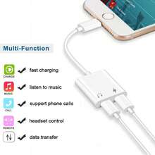 快速充电 Lightning 音频适配器 1 个 Lightning 适配器 二合一音频 + 充电连接器 高品质音频转换器 快速充电分线器适配器 即插即用 兼容 Apple 14 Pro Max/14 Pro/14 Plus/14/13/12/11/XS/XR/8/7/6 系列 带线缆 春季礼物 生日礼物 - 白色 - 查看 6