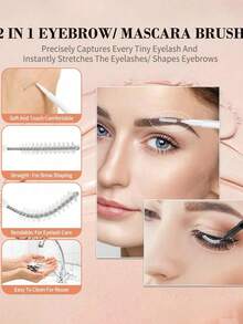 200件套带盖眉刷套装，包含眉毛修剪器、睫毛夹、染色工具、眉睫造型配件 - 彩色 - 查看 3