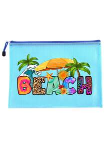 1个时尚防水PVC沙滩包 - 透明化妆包，印有彩色“BEACH”字母，尼龙拉链，A4尺寸 | 泳池手提包，夏季游泳、潜水、旅行、健身、周末度假必备 - 彩色 - 查看 12