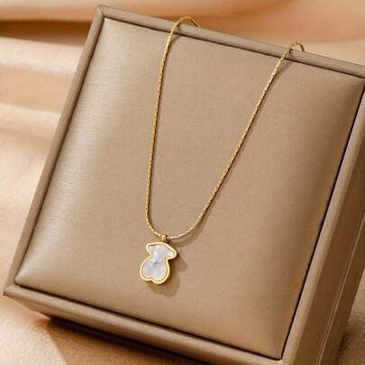 1 pieza Collar con colgante de oso y concha de acero inoxidable, de uso versátil y minimalista para uso casual de moda