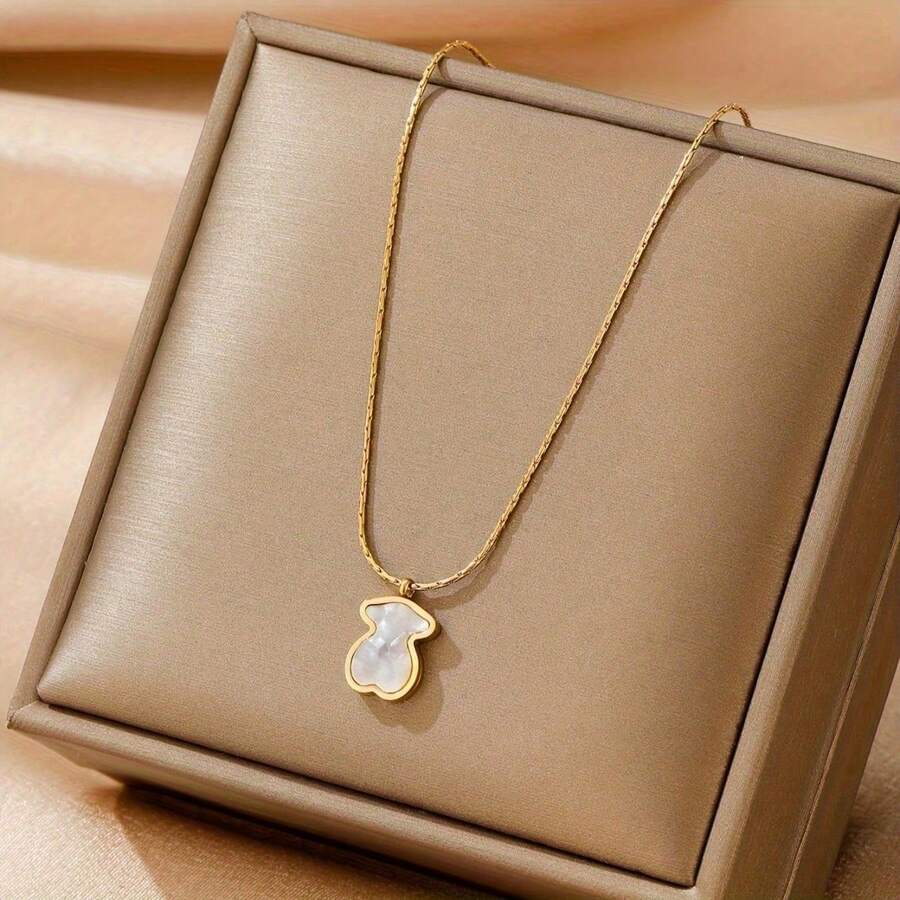 1 chiếc dây chuyền mặt hình vỏ sò và gấu bằng thép không gỉ, kiểu dáng tối giản thời trang, dễ phối đồ thường ngày. - Vàng - Xem 1