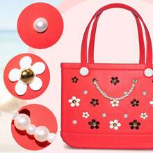 Charms Daisy Flower Charms Decoration Bogg Bags, Compatible With Simply Rubber Beach Tote Bag Accessories Charm, Lovely Pearl Bag Insert Birthday Favors (30 Pcs) - Default - View 5