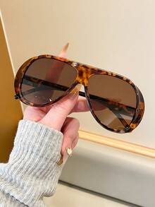 1 pieza Gafas de mujer con estampado de leopardo de plástico, diseño retro moderno, adecuado para fotografía callejera, uso diario, vacaciones y otras ocasiones - Multicolor - Ver 1