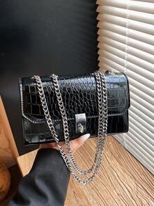 New Crocodile Pattern Chain Square Bag, Fashionable & Versatile Simple Shoulder Crossbody Bag For Commute - Multicolor - View 2
