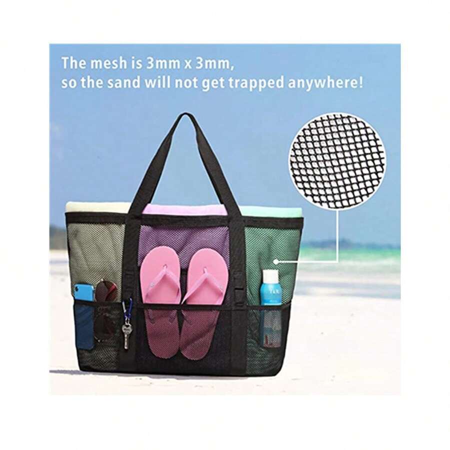 1个大容量网状沙滩包，多功能旅行单肩沙滩包，泳衣收纳袋 - 彩色 - 查看 1