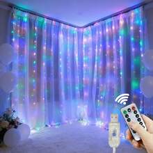LED 窗簾燈串附遙控器,婚禮派對花環仙女燈,8 種照明模式,模擬星空閃爍,居家臥室客廳舞台裝飾燈 - USB 供電,適用於復活節、齋月、開齋節、母親節節日燈飾裝飾仙女燈串,生日、開學、求婚、婚禮派對裝飾燈串 - USB供電窗簾燈 - 查看 5