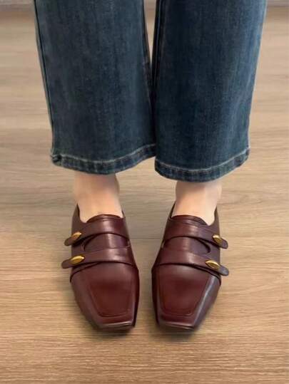 1 par de zapatos Mary Jane casuales de mujer, elegantes, minimalistas, ligeros, cómodos, con punta cuadrada, suela suave y antideslizante, de estilo retro francés