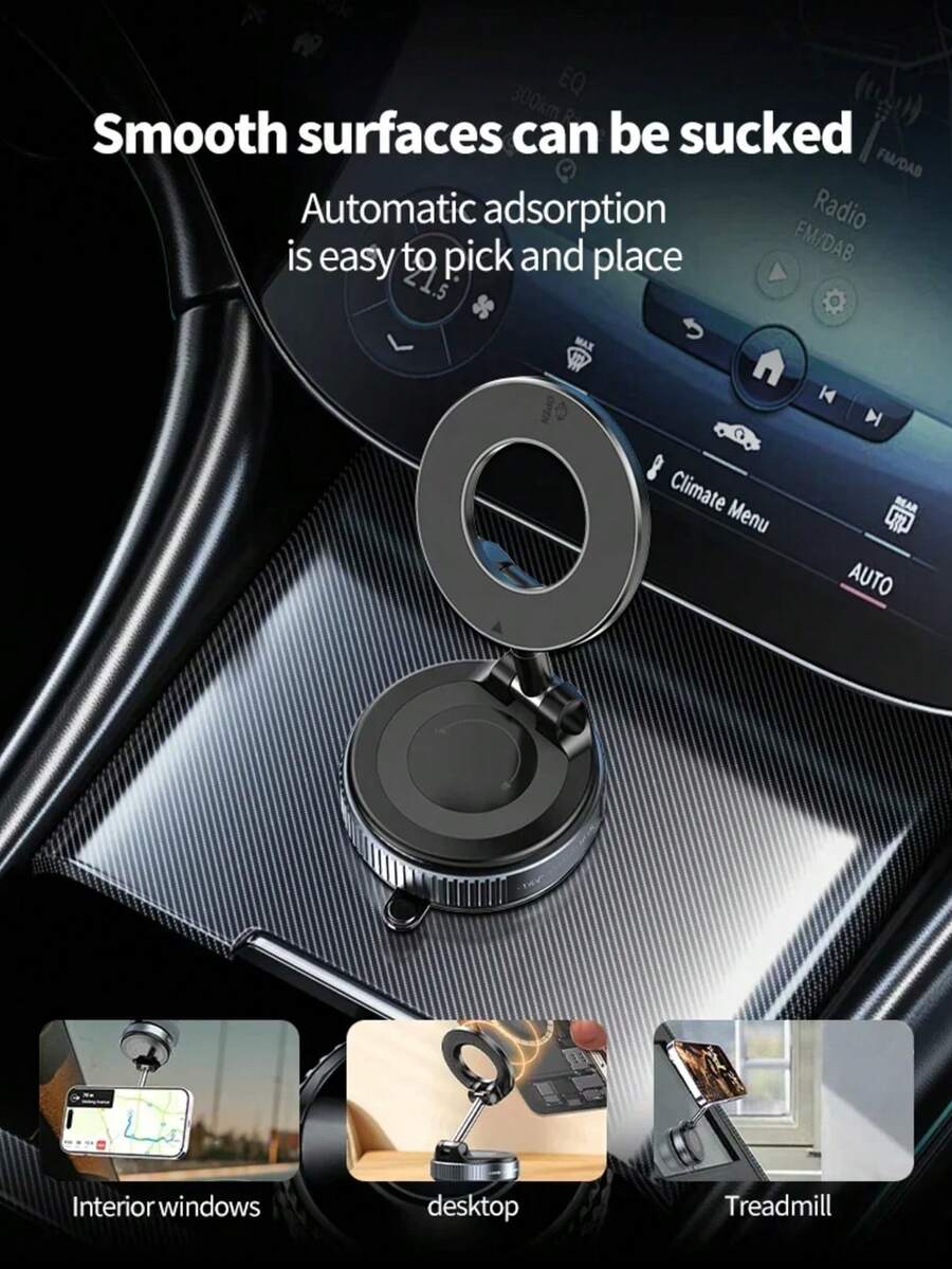 Magnetic Car Phone Holder, Foldable 360° Adjustable Vacuum Suction Cup Car Phone Mount, Suitable For Car Navigation And Daily Use