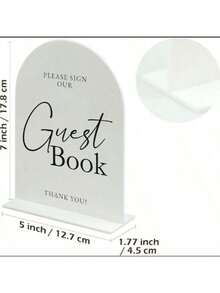 White Arch Acrylic Wedding Sign-In Book Stand And Base, Thick Modern Calligraphy Style Acrylic Arch Desktop Sign Suitable For Weddings And Event Parties - View 9