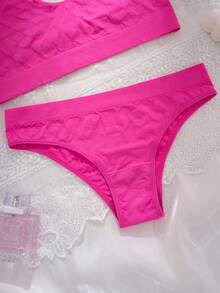 1 Set Seamless Comfortable Breathable Sweet Heart Pattern Lingerie Set, Halter Backless Bra & Panty, Sexy Nightclub Party Style - Pink - View 6