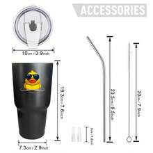 30oz Stainless Steel Tumbler Black White Options,  Duck Wearing Sunglasses Floating In Water Graphic Cups, Insulated Travel Coffee Mug With Lid And Straw , Double Wall Vacuum Reusable Travel Cups, Funny Birthday Party Gift For Women & Men - 黑色 - 查看 3