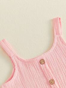 Toddler Girls Summer Outfits Solid Color Sleeveless U Neck Ruffled Button Tank Tops and Bow Shorts Set - Rosa - Ver 6