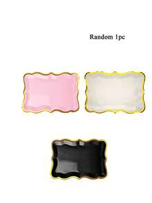 10个优雅金边长方形纸盘，金色边缘装饰，适用于蛋糕盘、饼干盘、厚纸板托盘 - 彩色 - 查看 14