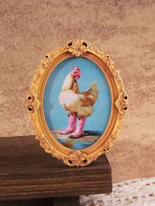1pc Pink Chicken Pattern Wooden Refrigerator Magnet, Craft Gift Suitable For Home Fridge And Mailbox Decoration! - one-size - View 3