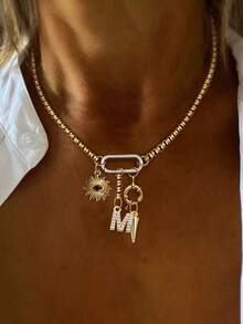 1 PC Gold A-Z Letter Necklace, Devil's Eye Chain, Fashionable And Elegant Multi-Bead Necklace, Unique And Luxurious Ladies' Letter Necklace - Yellow Gold - View 18