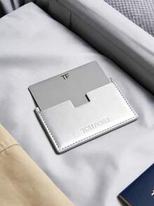Tom Ford Silver Leather Card Holder With Mirror, Compact Makeup Mirror Case - Silver - View 4