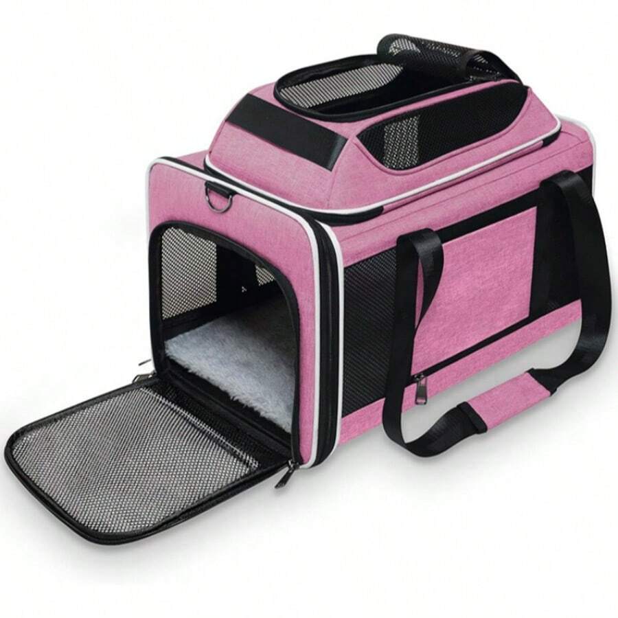 Soft-Edged Expandable Pet Carrier, Compliant With Most Airlines' Under-Seat Cabin Regulations (Please See Relevant Regulations) - TSA-Compliant Cat And Dog Travel Carrier, 18x11x11 Inches, Available In Multiple Colors. - 粉色 - 查看 1