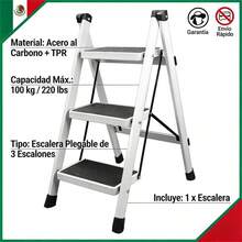 Folding Steel Ladder For Home, 3 Steps, Non-Slip - White - View 3