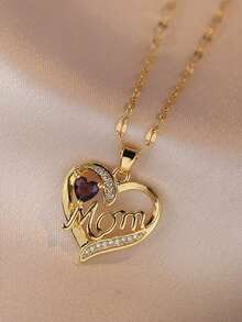 1pc Fashionable Heart-Shaped "Mom" Pendant Necklace, Personalized Clavicle Chain, Suitable For Mother's Day, Christmas, Thanksgiving, Party, Daily Wear, Birthday Gift, Jewelry Gift - Multicolor - View 4