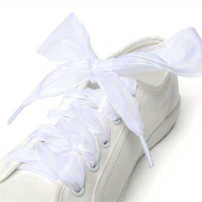 1pair Flat Shoelaces For Men And Women Canvas Sports Shoe Rope White Shoes Chiffon Yarn Shoel White