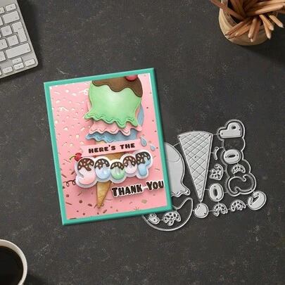 Creative Ice Cream Dies, DIY Scrapbooking Album And Embossing Stencil, Greeting Card Making Tool, Card Paper Cutting Crafts ,Gift Card Making Template Die Cuts.
