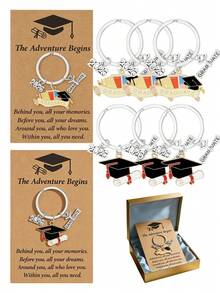 2026届毕业季钥匙扣套装（6件），包含毕业帽钥匙扣和贺卡，金属合金毕业纪念挂件，庆祝毕业，2026届毕业生，毕业礼物，背包挂件 - 多色 - 查看 7