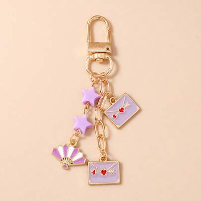 1pc Women's Dopamine Colorful Cute Pentagram Folding Fan Keychain, Heart Envelope Star Unique Keyring