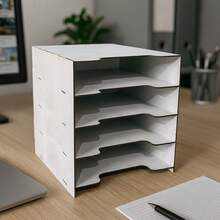 Paper Organizer With 5 Compartments In MDF - Choose Your Color - White - View 2