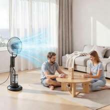 Ventilador nebulizador , 3 velocidades, ventilador de pie nebulizador, ventiladores de enfriamiento nebulizador con tanque de agua de 0.79 gal, control remoto y panel, ventiladores de enfriamiento de agua para interiores, exteriores, garaje, patio, sala de estar, 3 modos - 3 velocidades - Ver 1