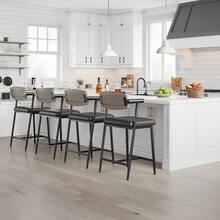 Taburete de bar con respaldo de madera y reposapiés,Trona de bar acolchada,marco metal,Taburete de cocina con reposabrazos,Silla de comedor industrial para isla de cocina, encimera - Gris - Ver 10