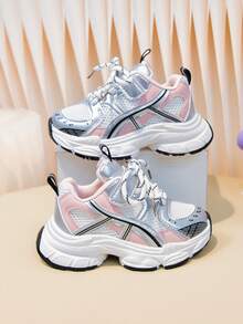 1双春季新款透气网面儿童运动鞋，女童轻便休闲厚底运动鞋，男童防滑耐穿跑步鞋，幼儿学步鞋 - 粉色 - 查看 1