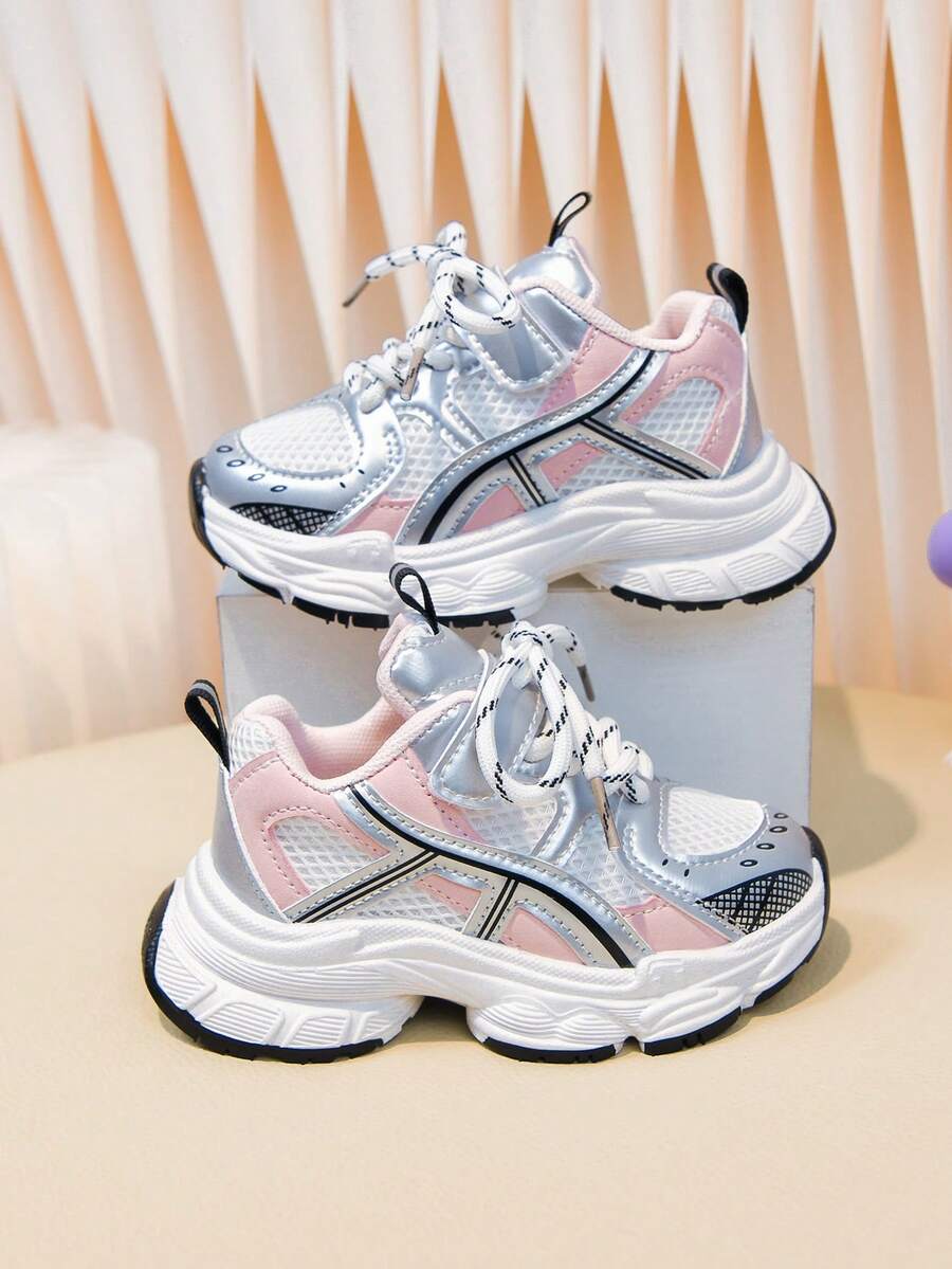 1双春季新款透气网面儿童运动鞋，女童轻便休闲厚底运动鞋，男童防滑耐穿跑步鞋，幼儿学步鞋 - 粉色 - 查看 1