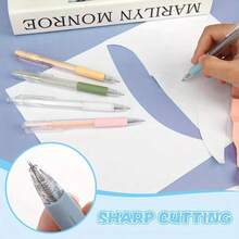 Creative Push-Button Art Utility Knife, Minimalist Stylish Student Planner Paper Cutter Cartoon Engraving Pen, Student Handmade Paper Art Knife Pen Refill, Art Utility Knife, Scrapbooking Cutting Tool, Sticker Tape Cutter, Express Box Knife, DIY Craft Supplies - Multicolor - View 10