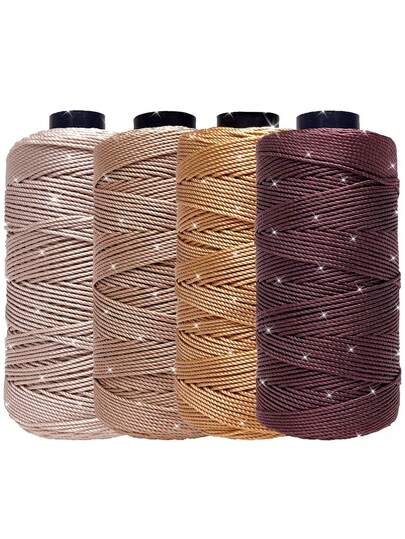Bộ 4 cuộn len nylon chất lượng cao, mỗi cuộn 100g, 3 sợi, đường kính 1.5mm, nhiều màu sắc để lựa chọn, dùng để đan móc, làm mũ, túi xách, giày dép, giá đỡ cây, thảm xe hơi, v.v.