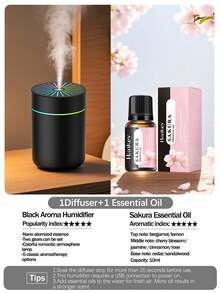 1个180毫升容量加湿器，彩色渐变灯光设计，增加空气湿度，防止干燥，添加精油去除室内异味，保持空气清新，间歇喷雾模式，适用于卧室装饰、车载香薰、汽车配件，需用电，黑色 - USB空氣加濕器 - 查看 11