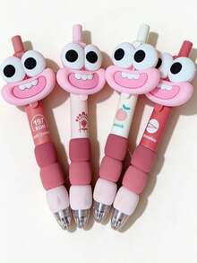 4pcs Cute Big Mouth Big Eye Funny Plush Pen, High-Quality Black Ink Ballpoint Pen For Students And Exams - Kasuga Momo - View 4