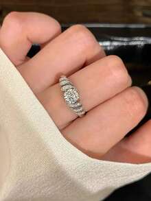 Bộ 5 chiếc nhẫn vương miện hình học sang trọng, thanh lịch, làm từ đồng thau khảm đá Cubic Zirconia, thích hợp cho đám cưới, tiệc tùng, làm quà tặng và đeo hàng ngày. - Bạc - Xem 10