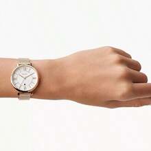 Fossil Lady Rose Gold Mesh Bracelet Roman Numerals Dial Elegant Quartz Watch With Elegant Design For Daily Use Women's Gift ES4352 - Rose Gold - View 3