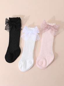 3双婴儿蝴蝶结网眼中筒袜 - 彩色 - 查看 7