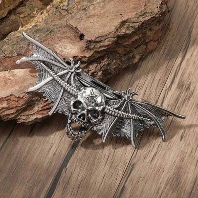 Vintage Gothic Style Skull Wing Hair Clip Spring Clamp, Norwegian Style Halloween Party Accessories For Women And Men