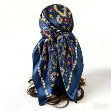 潮流时尚头巾，欧美嘻哈风格，仿丝方巾 - 深藍90x90cm - 查看 2